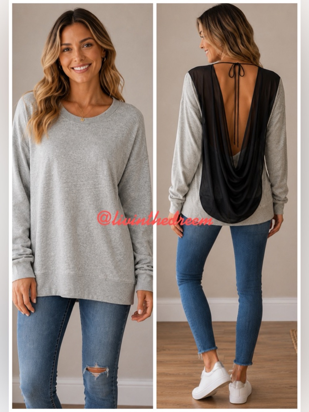 #T48 Sky Sheer Cowl Back Light Weight Sweatshirt SZ L $110